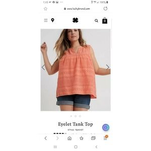 173 NEW MEDIUM LUCKY BRAND Persimmon Orange EYELET Tank Top Twinset